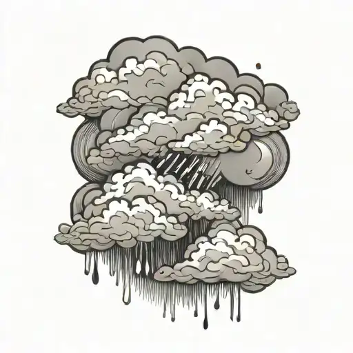 thunder clouds with rain in graphic style tattoo design idea