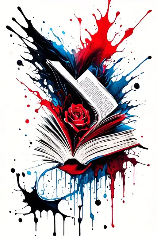 a bookish (dark romance/romantasy) tattoo with the most prominent colour being blue tattoo design idea