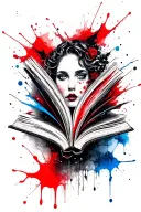 a bookish (dark romance/romantasy) tattoo with the most prominent colour being blue tattoo design idea