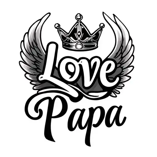 "Love PaPa" princess crown with wings tattoo design idea