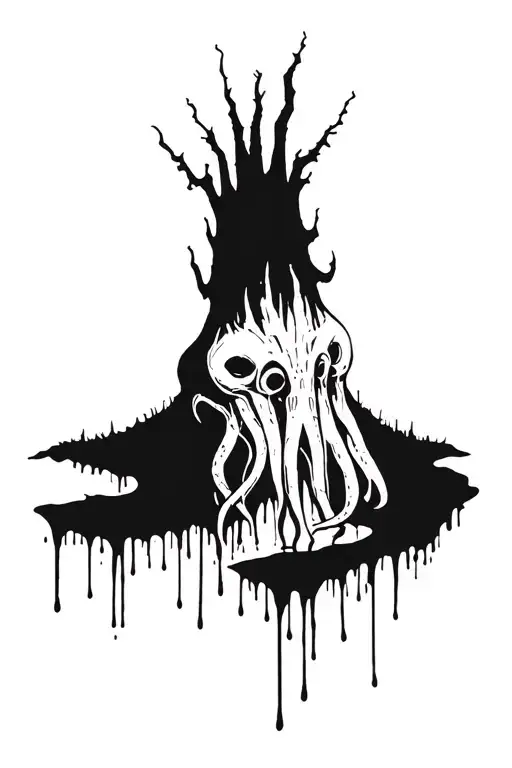 forest graffiti paint drip cthulhu eldritch horror tattoo design idea