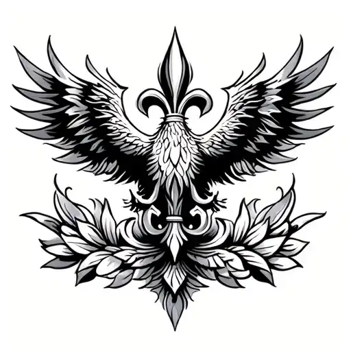 Phoenix Bird Fleur de Lis tattoo design idea