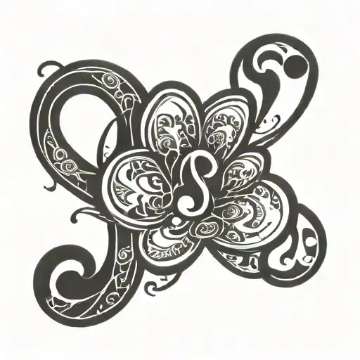 A unique blackwork tattoo of a stylized dog paw print morphing into a treble clef symbol, symbolizing the client's love for both their pet and music tattoo design idea