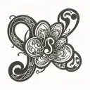 A unique blackwork tattoo of a stylized dog paw print morphing into a treble clef symbol, symbolizing the client's love for both their pet and music tattoo design idea