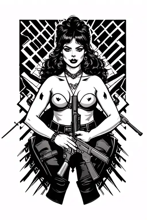 fat ugly stripper holding ak47 tattoo design idea
