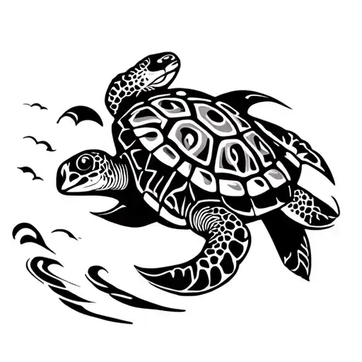 tribal turtle surrounded by waves tattoo design idea