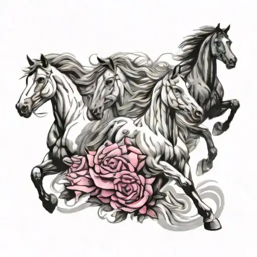 pink with a number 7 horses tattoo design idea