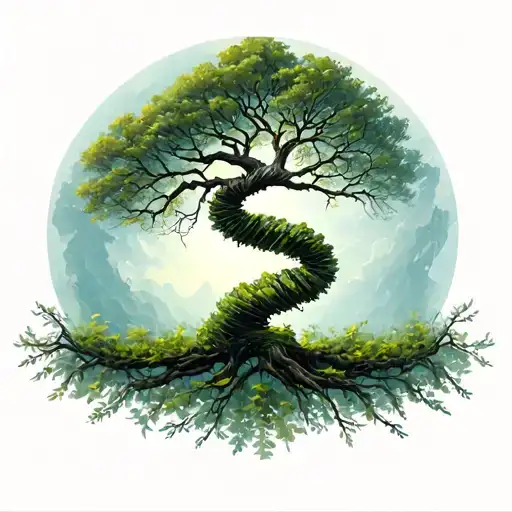 tree with branches in the shape of dna-strand tattoo design idea
