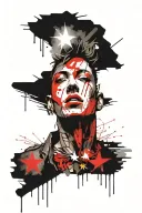 Tatto sketck inspired by "Hybrid Theory" album cover by Linkin Park in a trash polka style. Foreground: soldier with win tattoo design idea