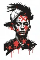 Tatto sketck inspired by "Hybrid Theory" album cover by Linkin Park in a trash polka style. Foreground: soldier with win tattoo design idea