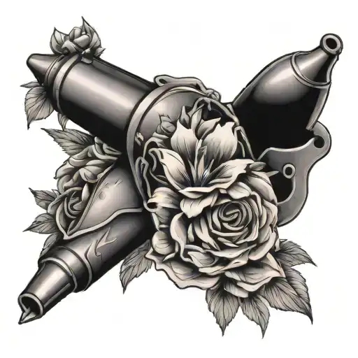 bullet casing and flowers tattoo design idea