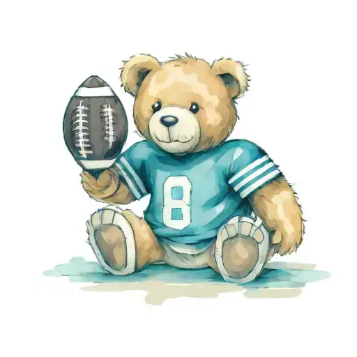 Teddy bear wearing a football player uniform and about to throw a football tattoo design idea