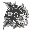 Edelweiss flower with a halo and a daisy right next to it with the date May 9,2024 in Roman numerals tattoo design idea