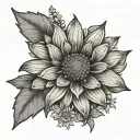 Edelweiss flower with a halo and a daisy right next to it with the date May 9,2024 in Roman numerals tattoo design idea
