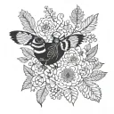A fusion of Métis floral patterns and Algonquin Park wildlife, in blackwork style tattoo design idea