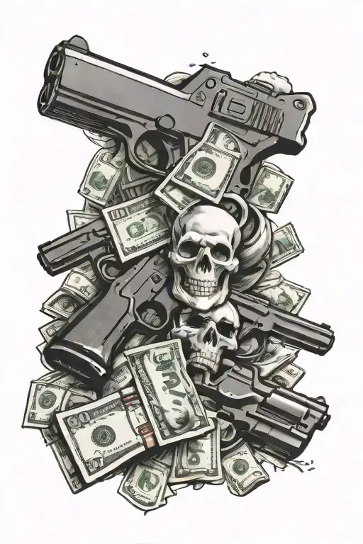 money sign and guns money drugs tattoo design idea