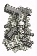 money sign and guns money drugs tattoo design idea