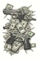 money sign and guns money drugs tattoo design idea