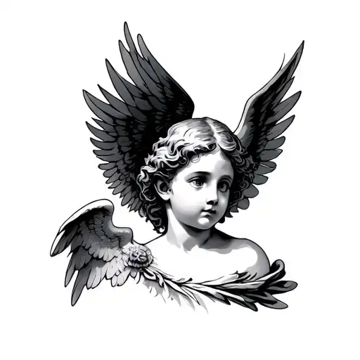 cherub dark angel on side of neck tattoo design idea