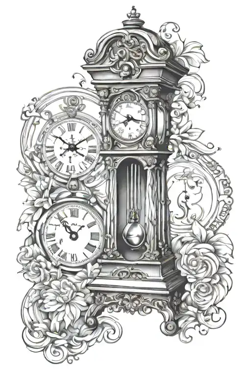 grandfather clock with hourglass tattoo design idea
