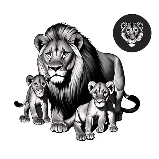 lion lioness and 2 cubs tattoo design idea