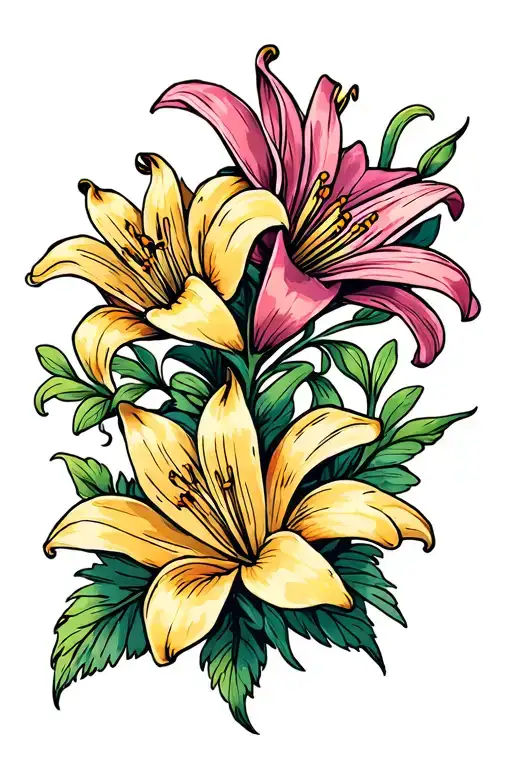 lys and lily flowers tattoo design idea