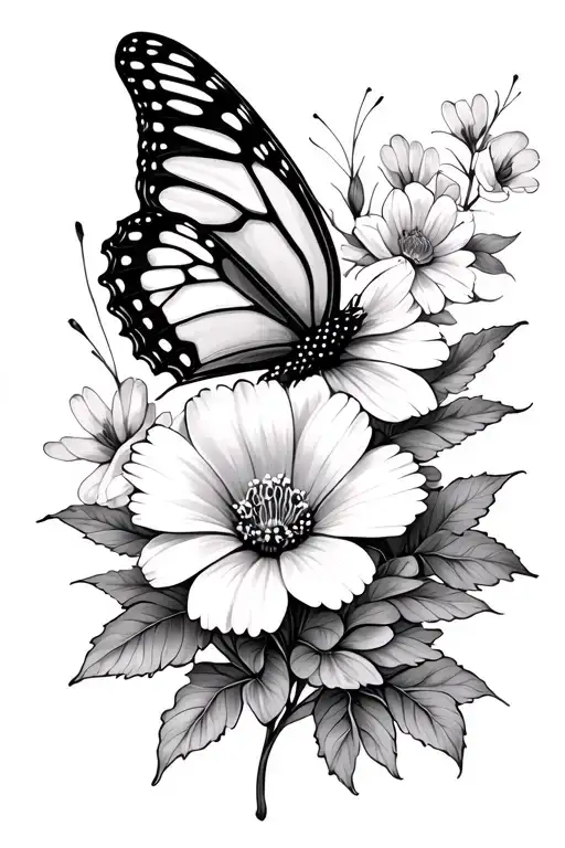 April And January Birth Flower and butterfly  tattoo design idea