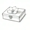 a dotwork tattoo featuring an antique cigar box with a dogwood flower and lit cigar tattoo design idea