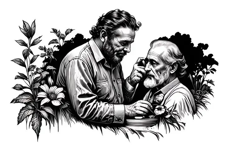 Make my father and my grandfather with agricultural objects (tattooing with fine lines) tattoo design idea