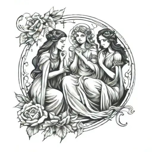 the three fates with the string of fate tattoo design idea