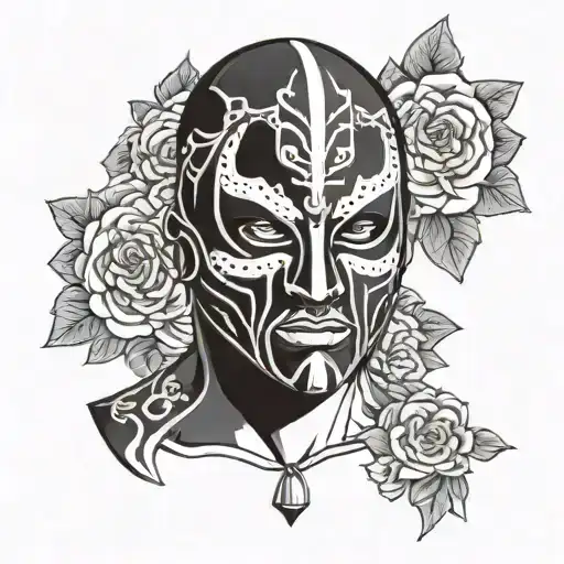 A lucha libre wrestler wearing a mask inspired by traditional Mexican folklore characters like La Llorona or El Cucuy tattoo design idea