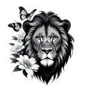 liones,flowers, butterflies tattoo design idea