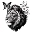 liones,flowers, butterflies tattoo design idea