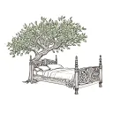 wedding bed carved into olive tree tattoo design idea