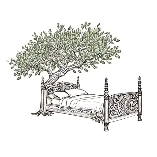 wedding bed carved into olive tree tattoo design idea