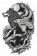 wolf and eagle galic  tattoo design idea