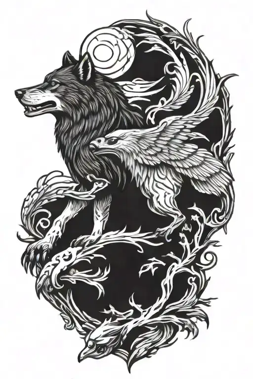 wolf and eagle galic  tattoo design idea