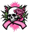 breast cancer awareness ribbon intertwined skull tattoo design idea