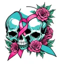 breast cancer awareness ribbon intertwined skull tattoo design idea