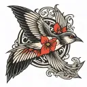 sailor Jerry style. swallow bird. black and grey. less detail tattoo design idea