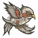 sailor Jerry style. swallow bird. black and grey. less detail tattoo design idea
