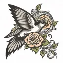 sailor Jerry style. swallow bird. black and grey. less detail tattoo design idea
