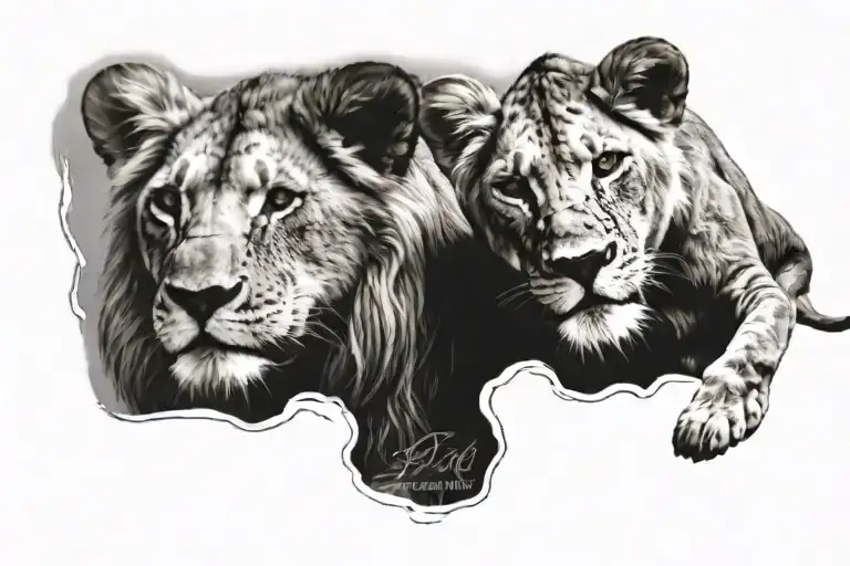 female lion and baby lion scars  tattoo design idea