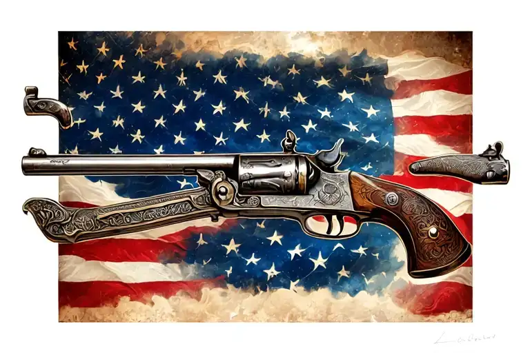 long barrel us navy flintlock pistol tattoo design idea