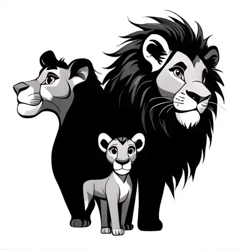 Mom and dad with their child, based on the movie "The Lion King" tattoo design idea