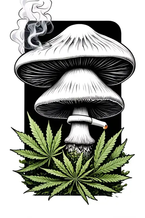 pot leaf smoking weed joint trippy mushroom tattoo design idea