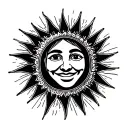 smiling celestial bohemian sun with rays radiating light in full color tattoo design idea
