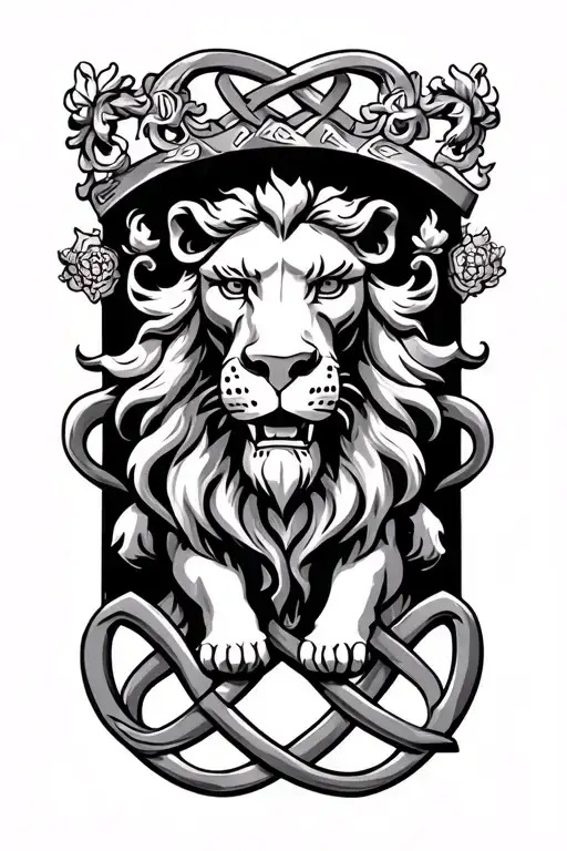 Irish lion and trinity knot intertwined representing family  tattoo design idea