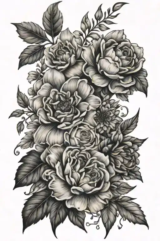 birth flowers of march, february, september, december, august, and may for spine tattoo tattoo design idea