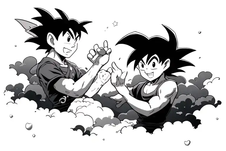 Peter pan with goku and ash pokemon clouds surrounding tattoo design idea